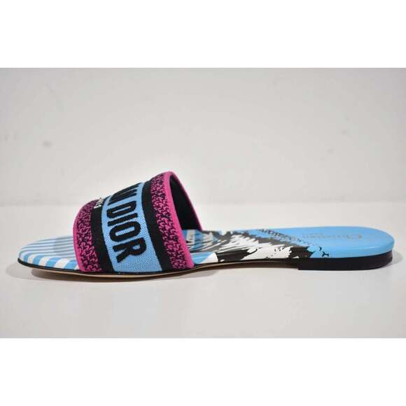 Christian Dior Dway D Jungle Blue Black Embroidered Logo Slide Flat Sandal 36.5 - Picture 9 of 12